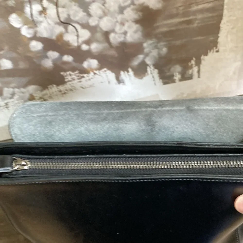 Heshe Black Leather Backpack Flap Closure‎ Classic Daypack Travel
